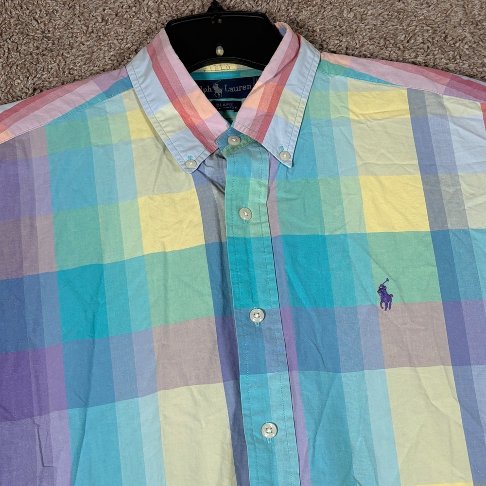 Polo Ralph Lauren Blaire Mens XL Pastel Plaid Short Sleeve Button Down Shirt